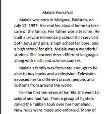 Malala was the first and the youngest person who received the biggest european human rights prize called sakh arov malala was received nobel peace prize in 2013. Malala Yousafzai Informational Text And Comprehension Questions Tpt