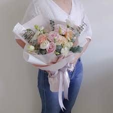 Bridal bouquets (fresh flowers) (44 designs). Pastel Flower Bouquet Mix Flower Afterrainflorist Selangor Delivery