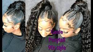 How To Do A Sleek High Genie Ponytail Extra Baby Hair Video Https Blackhairinformation Com Vid Hair Videos High Ponytail Hairstyles Headband Hairstyles