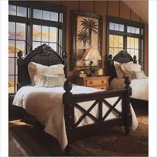 Tommy Bahama Home Bungalow Pineapple Wood Panel Bed British Colonial Bedroom British Colonial Style Home