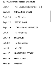 The official 2017 football schedule for the university of alabama crimson tide. Alabama Football Schedule 2018 Alabama Football Schedule Alabama Football Alabama