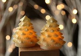 Candle Impressions Mini Gold Glitter Led Christmas Trees Set Two
