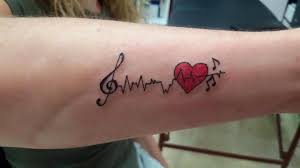 Sweet music notes with birds and hearts could be your valentine's special. Small Red Heart And Heartbeat With Music Notes Tattoo On Right Arm