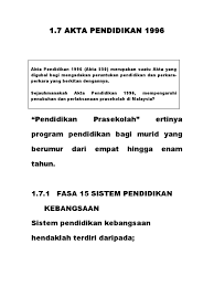 Kerajaan hari ini bercadang meminda akta pendidikan 1996 atau akta 550 bagi memasukkan soal pendaftaran institusi pendidikan agama swasta. Akta Pendidikan 1996