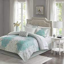 Beautiful Modern Chic Aqua Light Blue Grey White Flower Comforter Set Sheets Ebay