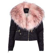 River Island Black Contrast Faux Fur Collar Biker Jacket 45 Liked On Polyvore Featuring Outerwe Coats Jackets Women Black Biker Jacket Fake Leather Jacket