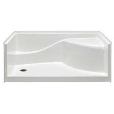 Coronado 60 In X 30 In Single Threshold Left Drain Shower Pan In White With Built In Shower Bench Shower Pan Shower Bench Diy Bathroom Storage