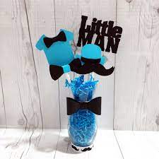 Little Man Centerpiece Sticks Sky Blue Gray Lil Man Baby Shower Baby Shower Centerpieces Little Man Centerpieces