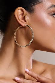 Gold diamante hoop earrings online