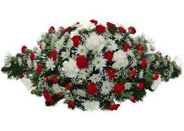 This highly personal type of arrangement is appropriate for a spouse or a member of the immediate family to send to the service, or for parents to send for a child. Funeral Flowers Red White Elongated Spray