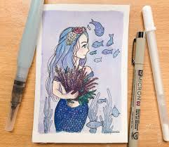 Flower Mermaid Spring Mermaid Decided To Come Back To This Drawing And Hide My Mistake In A Better Way By Adding Back Mermaid Drawings Drawings Cute Drawings