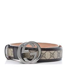 Gucci beige lether belt with black buckle. Gucci Gg Supreme Monogram Interlocking G Belt 95 38 Beige Ebony 355718 Fashionphile