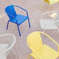 The galveston chair is made of woven high density outdoor wicker on a welded aluminum frame. Woven Outdoor Stacking Chairs Set Of 2