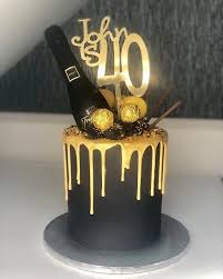 Black And Gold Happy Birthday Topper Pin On Champagne Cake