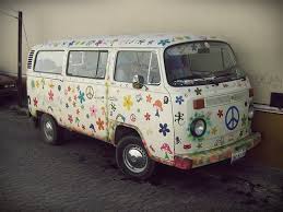 We Decorated Our Vw Bus With Flowers And Peace Signs So Fun Hippie Bus Hippie Van Vw Bus