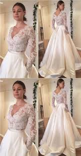 V Neck Long Sleeves Wedding Dresses With Pockets From Dressydances Long Sleeve Wedding Dress Lace V Neck Wedding Dress Making A Wedding Dress
