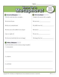 A metaphor is a figure of speech that describes an object or action in a way that isn't literally true, but helps explain an idea or make a comparison. Metaphors Warm Up Activity Figurative Language Worksheets