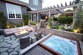 Exterior Design Pergola Design With Hanging Lantern And Outdoor Hot Tub Patio