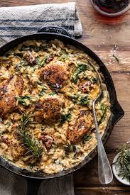 One Skillet Creamy Sun Dried Tomato Chicken And Orzo Half Baked Harvest Recipe Half Baked Harvest Recipes Harvest Recipes Food