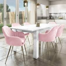 Extendable Dining Table In White High Gloss 6 Pink Velvet Tub Chairs Vivienne White Gloss Dining Table Pink Dining Rooms Extendable Dining Table