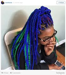 Long Black And Blue Braids 16 Stunning Photos Of Colored Box Braids The Summer Protective Style Trend Taking Over Instagram Black Gir Colored Box Braids Box Braids Extreme Hair Colors