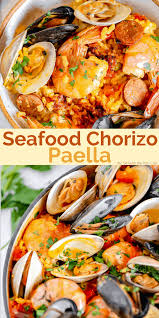 Seafood Chorizo Paella Girl With The Iron Cast Recipe Easy Paella Easy Paella Recipe Seafood Paella