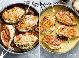 This chicken and mushrooms recipe is unbelievably easy and is sure to become a new favorite! Cheesy Garlic Butter Mushroom Stuffed Chicken Cafe Delites