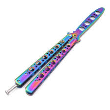 Butterfly Knife Htomt Rainbow Stainless Steel Blunt Training Balisong Practice Dull Pocket Knives Trainer Tool Butterfly Knife Best Pocket Knife Pocket Knife