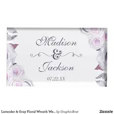 Lavender Gray Floral Wreath Wedding Monogram Table Card Holder Wedding Card Holder Floral Wreath Wedding Place Card Holders