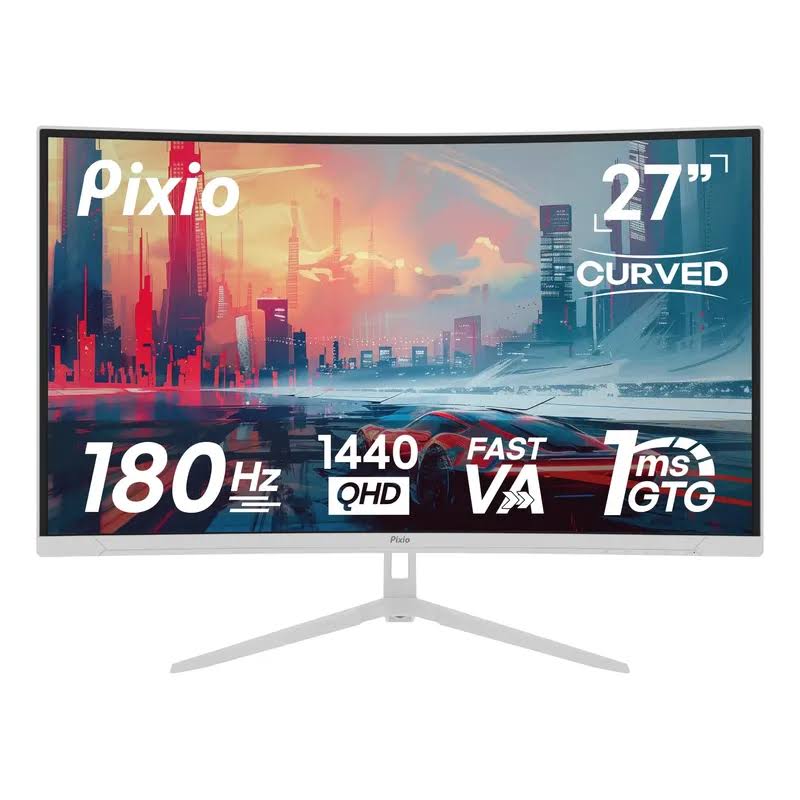 Pixio Pxc278 Wave 27 inch 180Hz Refresh Rate QHD 1440p Resolution 1650r Curved Fast VA Panel 1ms GTG Response Time Adaptive Sync HDR Curved