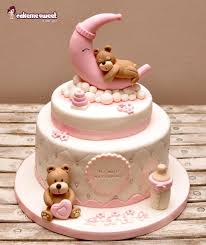 Teddy On The Moon Baby Shower Cakes Christening Cake Shower Cakes