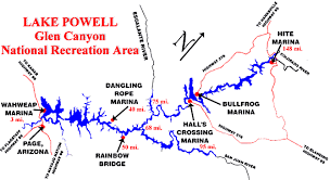 map of lake powell with mile markers in 2019 lake powell