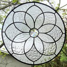 Clear Textures Stained Glass Round Mandala Suncatcher Cizimler