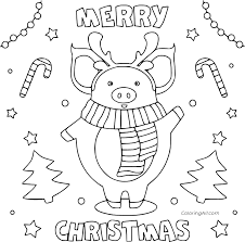 Merry christmas printable coloring pages #23: Cute Pig Says Merry Christmas Coloring Page Coloringall