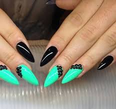 Black And Teal Stiletto Nails Mint And Black Stiletto Nails 3 Mint Green Nails Pointy Nails Green Nails