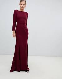 Example Oxblood Yaura Yaura Cowl Back Maxi Dress With Fishtail In Maroon Maroon Long Sleeve Dress Long Sleeve Bridesmaid Dress Red Long Sleeve Dress
