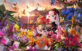 Thème hello kitty gratuit pour filles et garçons. Telecharger Fonds D Ecran Anime Japonais De Manga Une Jeune Fille En Kimono Japonais De La Maison De L Art De Personnages De Jardin De Belles Fleurs Pour Le Bureau De La Resolution 1920x1200