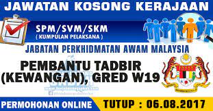 Jawatan kosong kerajaan januari februari 2021, jawatan kosong swasta 2021, jawatan kosong terkini 2021, kerja kosong 2021, jobs malaysia 2021, ohjobs. Jawatan Kosong Jpa Pembantu Tadbir Kewangan W19 Jawatan Kosong Terkini Negeri Sabah