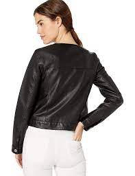 Levi S Women S Faux Leather Collarless Trucker Jacket Leather Jackets Women Womens Faux Leather Faux Leather Jacket Women