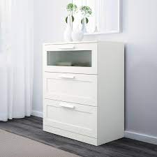 Please attach to the wall. Brimnes Chest Of 3 Drawers White Frosted Glass 78x95 Cm Ikea