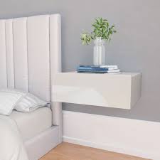 Floating Nightstand Chipboard Wall Mounted Bedside Table With Drawer High Gloss Ebay