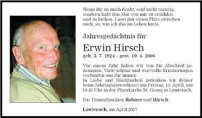 Todesanzeigen von Erwin Hirsch