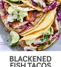 These were some of the best tacos i've ever had! Baja Style Fish Tacos Get A Blackened Cajun Fix Cooled Off With An Avocado Cilan Fish Tacos With Cabbage Blackened Fish Tacos Seafood Recipes