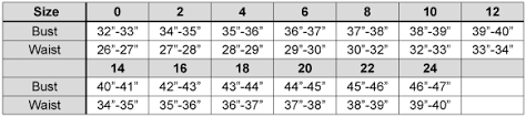 Rj Classics Size Charts