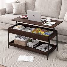 This lift top coffee table a chic and practical addition whose tabletop can be easily adjusted to a suitable and comfortable height to use a laptop, write or dine while sitting on the couch. Buy Povison Lift Top Coffee Table With Storage Shelves And Hidden Compartment For Living Room Office Minimalist Basic Center Table With Rustic Wood Lift Tabletop Pop Up Storage And Metal Frame Espresso Online
