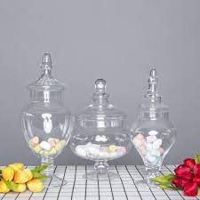 Check spelling or type a new query. Set Of 3 Glass Apothecary Candy Jars With Lids 10 12 14 In 2020 Glass Jars With Lids Clear Glass Jars Glass Candy Jars
