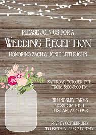 Rustic Wedding Reception Invitation On With Lights Mason Jar Invite Recep Wedding Reception Invitations Reception Only Invitations Wedding Backyard Reception