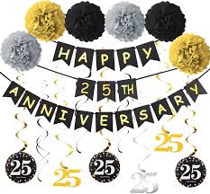 List of all the anniversary symbols from modern, traditional, color, flower and gemstone lists. Amazon Com 25th Anniversary Party Decorations Kit Gold Glitter Happy 25th Anniversary Banner 9pcs Sparkling 25 Hanging Swirl 6pcs Poms For 25th Wedding Anniversary Party Decorations Health Personal Care