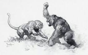 In a direct confrontation, the lion would pounce on the wolf, pin it down, and do as it pleases with the wolf. Gorilla Vs Lion By Frank Frazzetta Frank Frazetta Producao De Arte Arte Animal