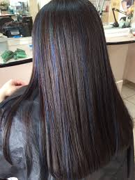 Black hair with blue tips. Dark Brown Hair With Blue Highlights Blue Hair Highlights Brown Hair Blue Highlights Hair Color Streaks